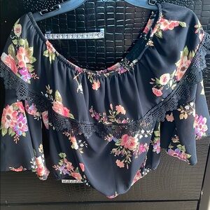 Floral Off-Shoulder Black Top